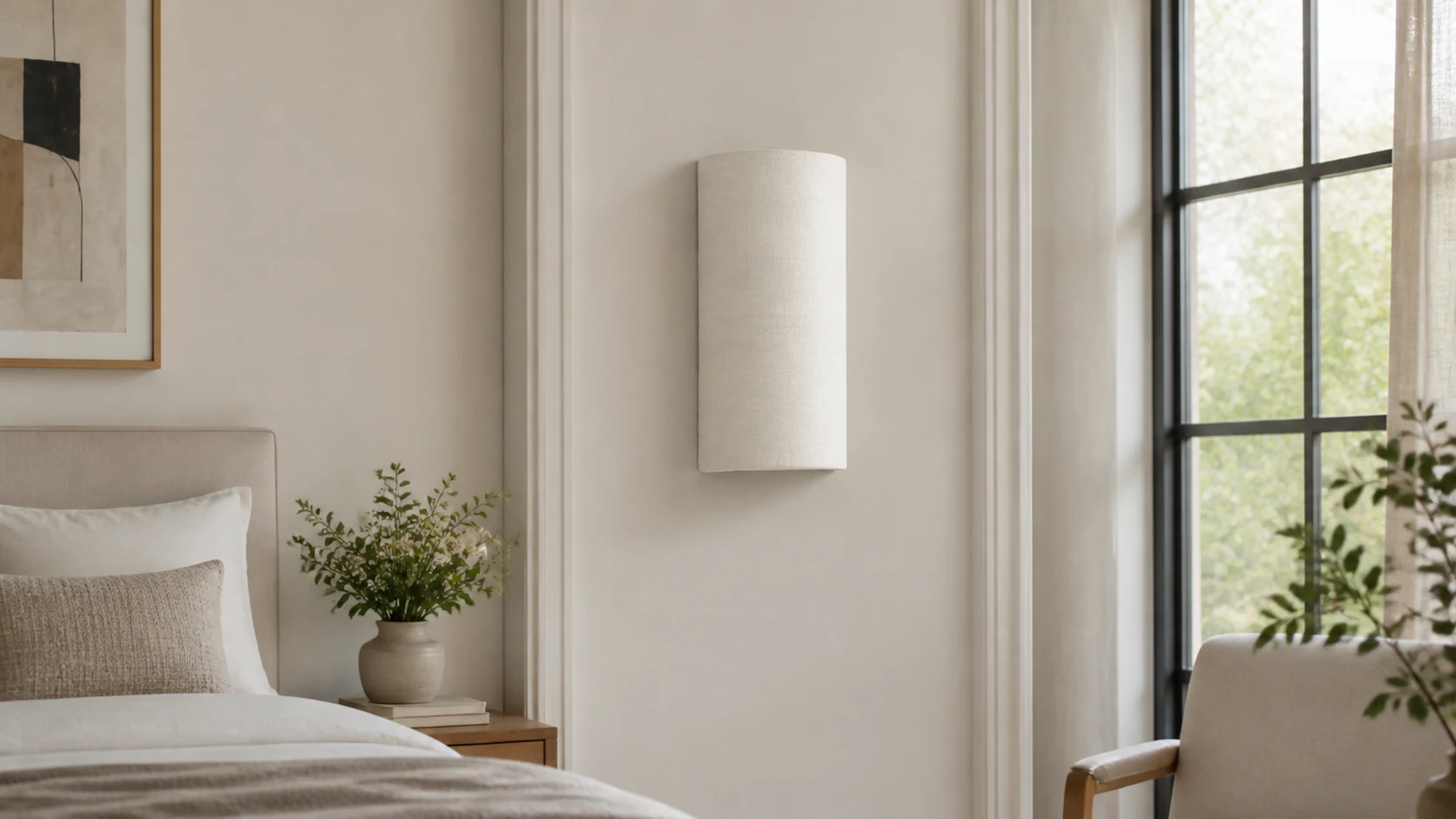 Applique murale en tissu naturel Linbron installée dans un intérieur chaleureux de chambre