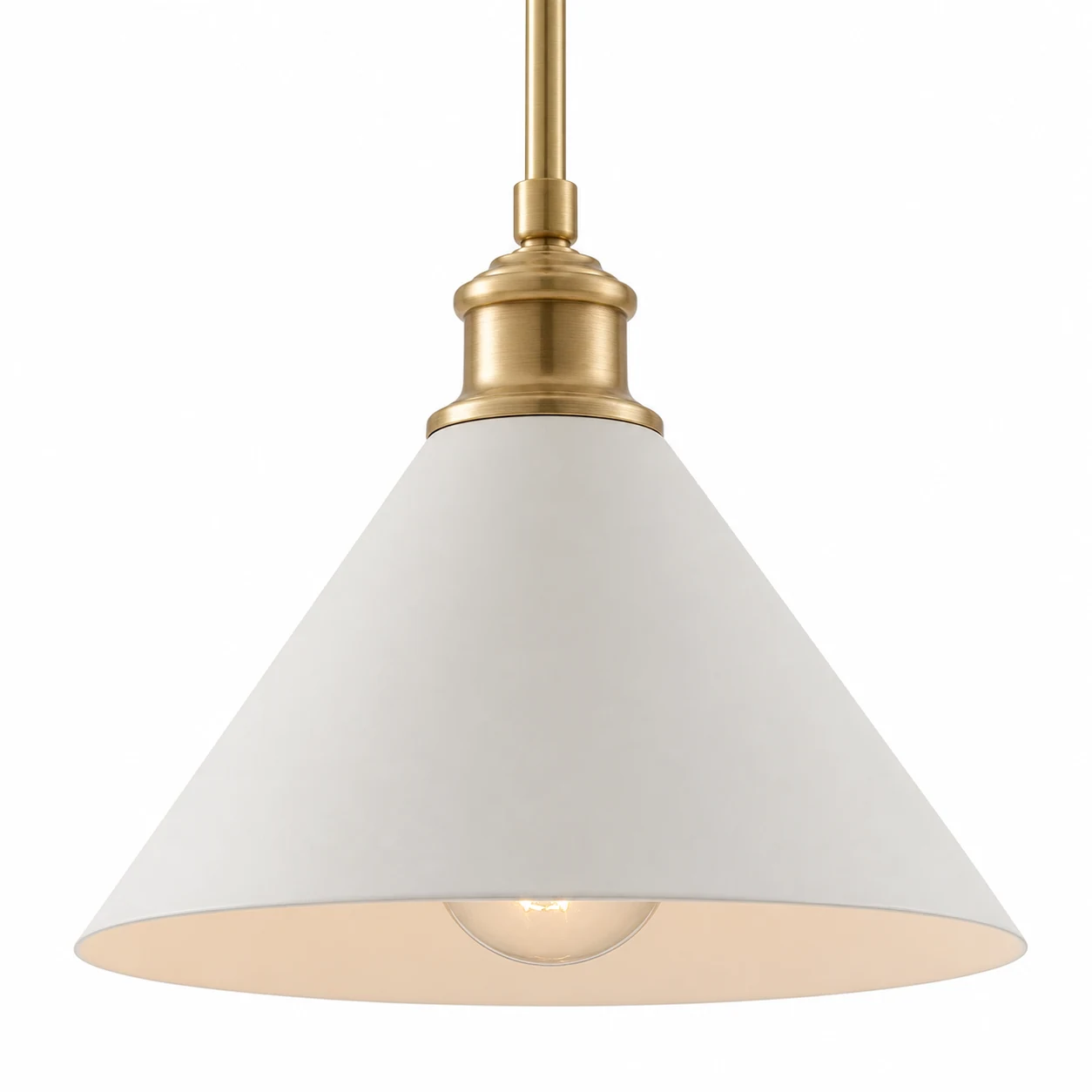 Close-up detail of the Thetford Pendant Lamp brass and white finish