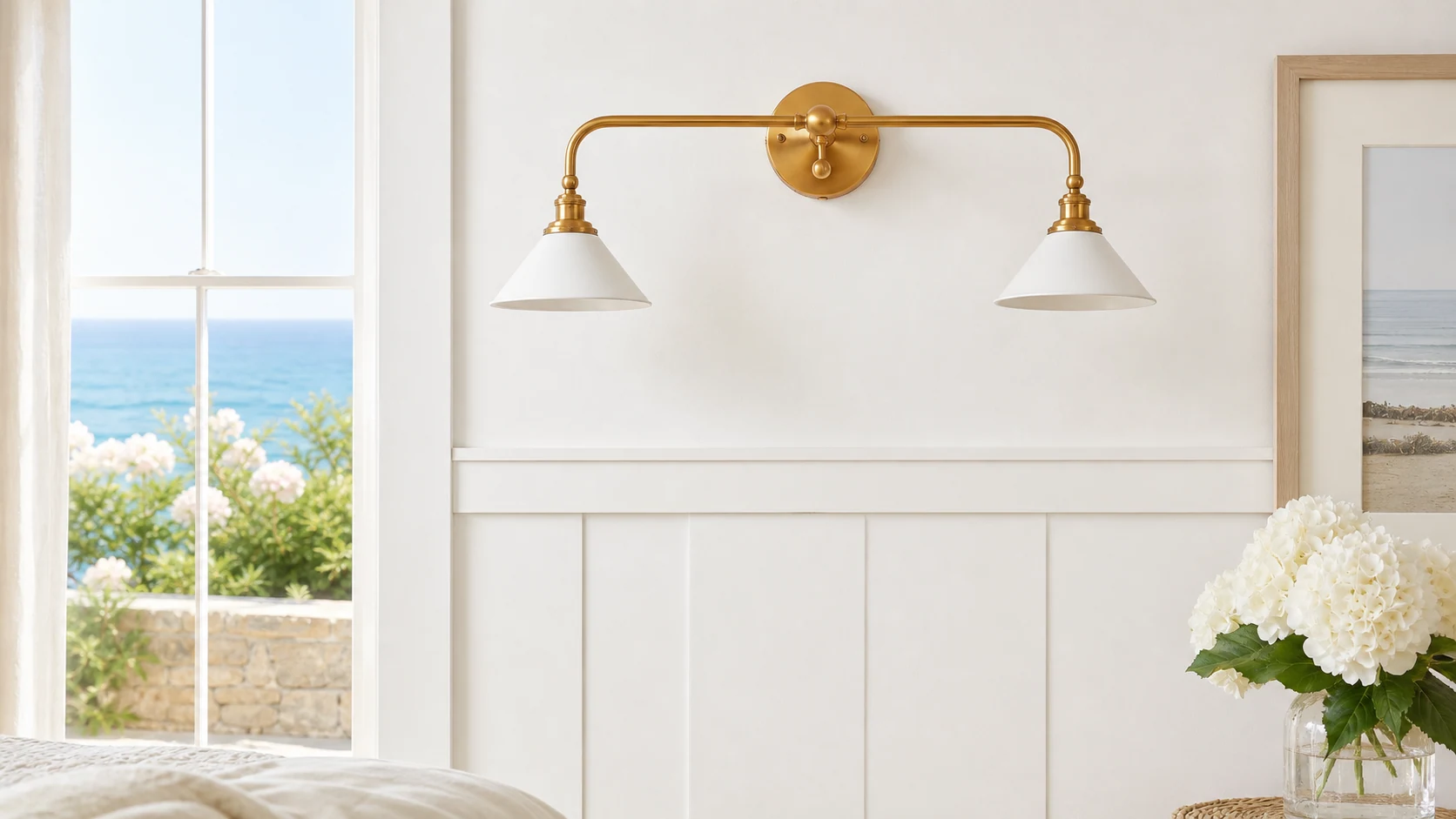 Thetford cone shade wall sconce in a warm heritage interior scene