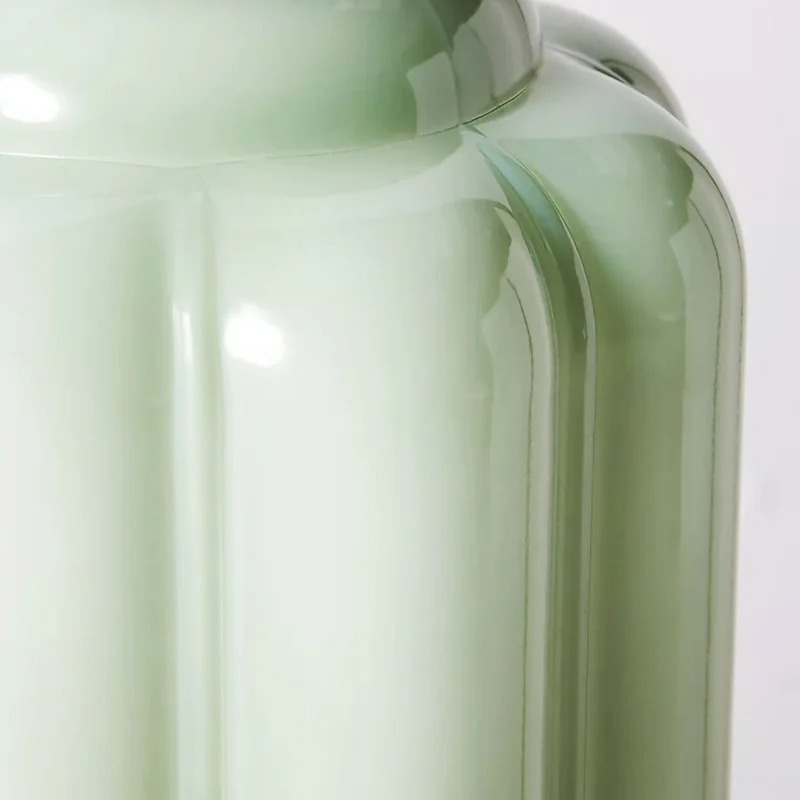 Ribbed green glass shade close-up